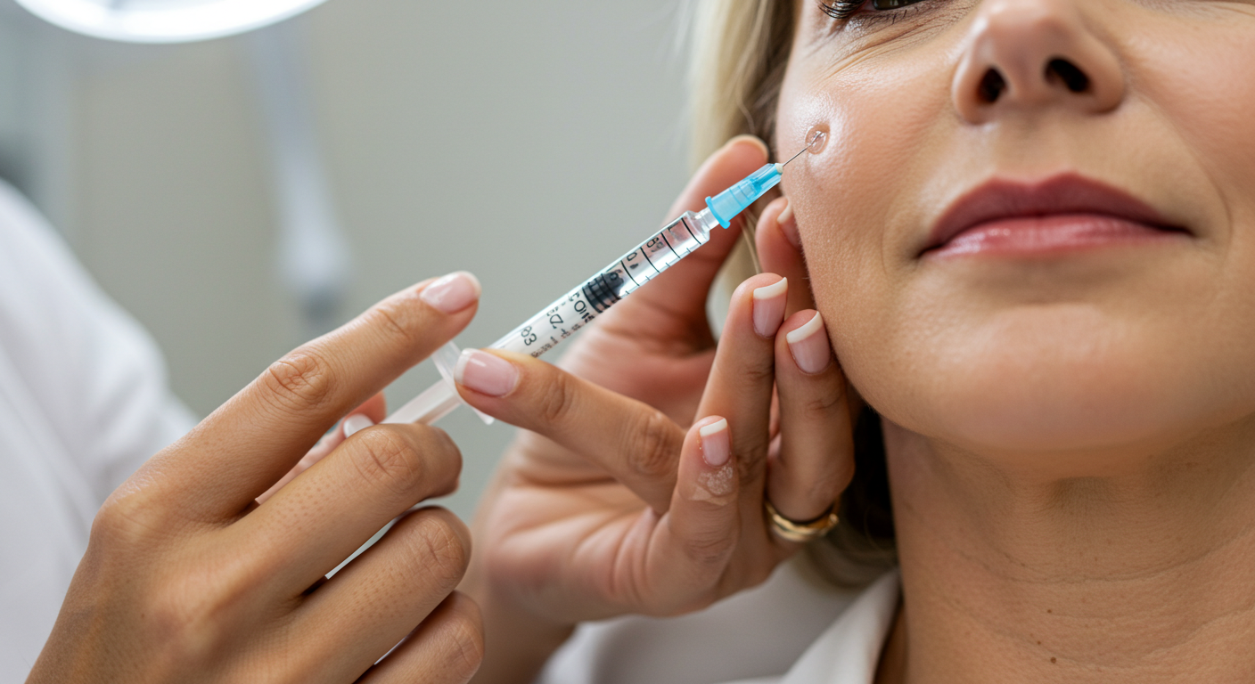 “Cosmetic injector applying skin fillers to reduce wrinkles and restore facial volume.”