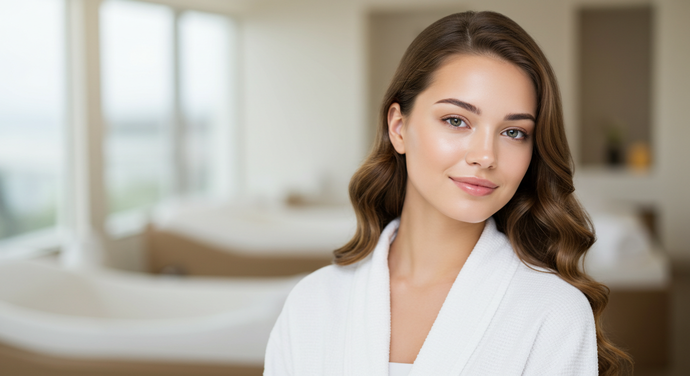 Close-up of a woman with radiant, smooth, dewy skin showcasing the Korean glass skin look