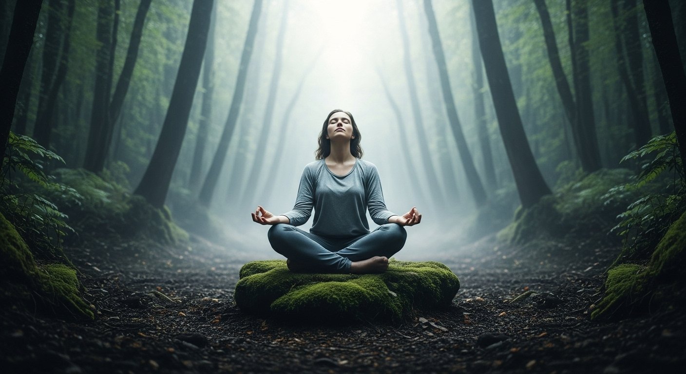 A person meditating peacefully in nature, symbolizing inner awareness, self-discovery, healing, and spiritual transformation.