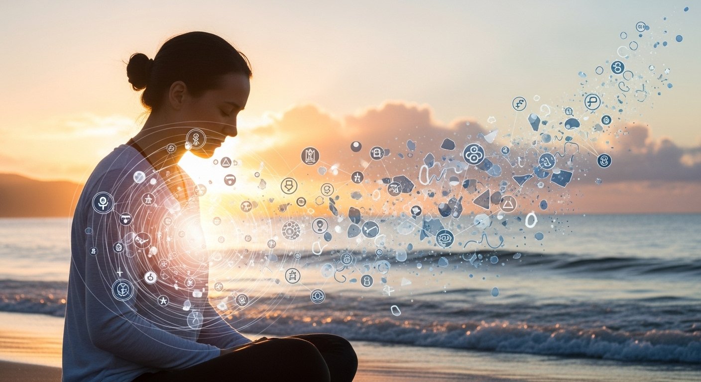 Visual of a person reflecting on their thoughts, symbolizing the process of understanding core beliefs and releasing emotional blocks for personal growth and clarity.