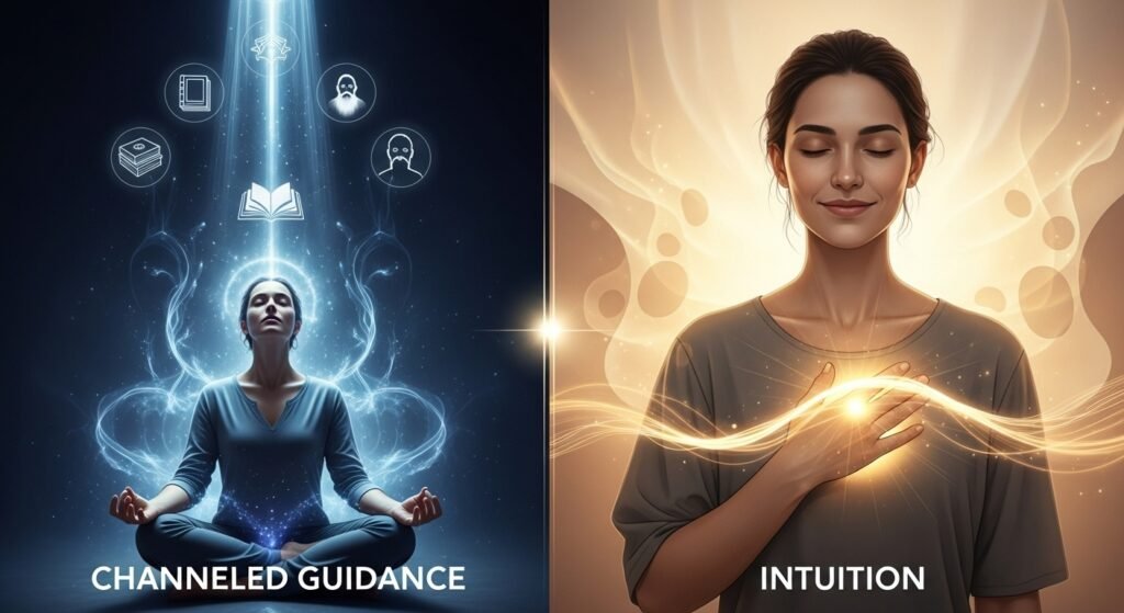Channeled guidance is receiving messages from higher dimensional beings, spirit guides, or your higher self through intuitive faculties.