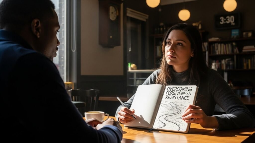 Resistance blocks the healing power of forgiveness, according to Bahlon, manifesting as "they don't deserve it" protecting wounded ego from vulnerability. 