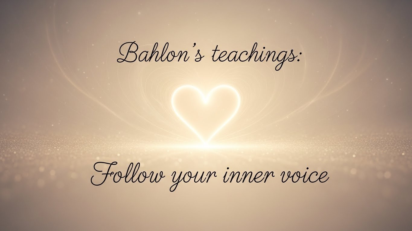 A calm spiritual-themed image with soft beige tones and a glowing heart shape, symbolizing intuition, inner guidance, and Bahlon’s teachings on following your inner voice.