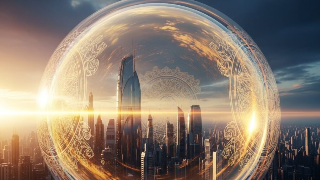 Golden bubble shielding creates impenetrable energetic sphere among aura health practices protecting sensitive field from external intrusion while permitting love transmission bidirectionally.