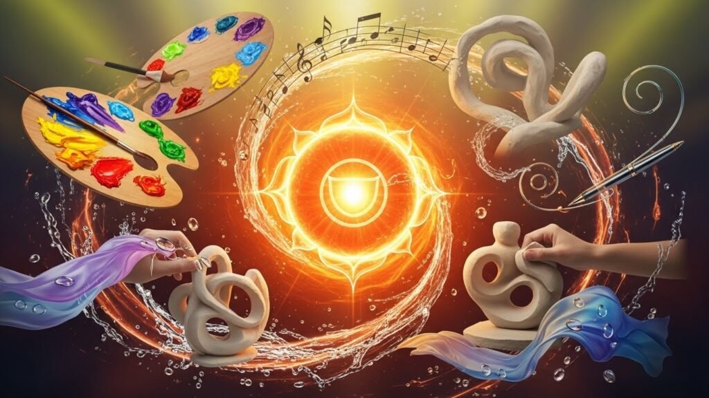 Sacral chakra balance and alignment unleashes creative genius improving energy through fluid emotional expression dissolving blocks inhibiting artistic, sexual, innovative potential dramatically.