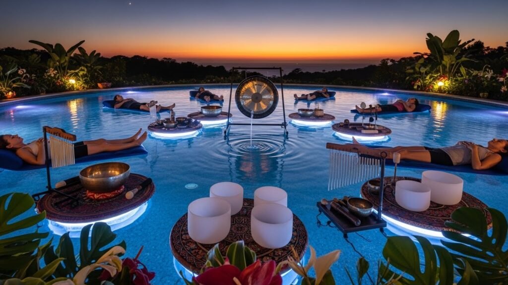 Water sound bathing harmonizes frequency and vibration wellness method cellular 70% water content through flowing water resonance entraining brainwaves theta healing states naturally. 